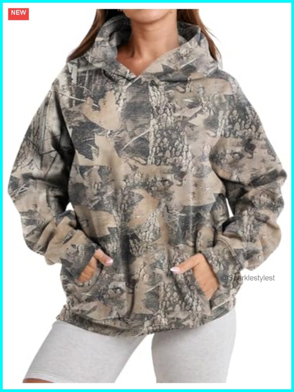 Womens Camo Hoodie Oversized Long Sleeve Fleece Sweatshirt Loose Fit Pullover